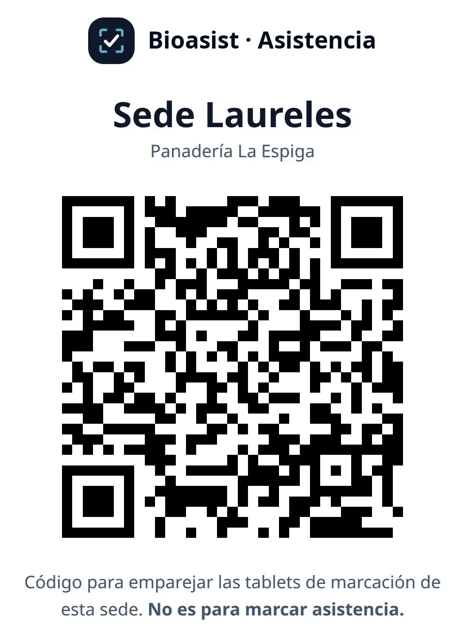 Hoja impresa con el QR de la Sede Laureles para emparejar las tablets